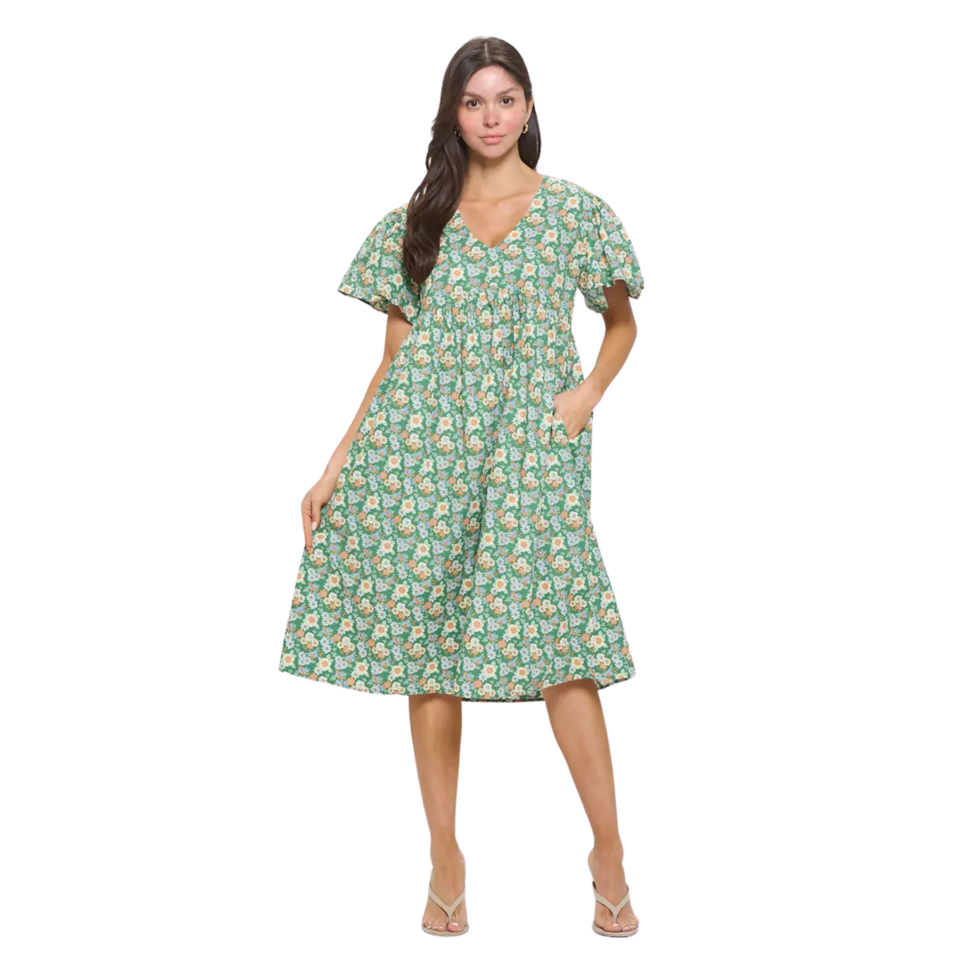 Colorful Daisies Print Midi Dress