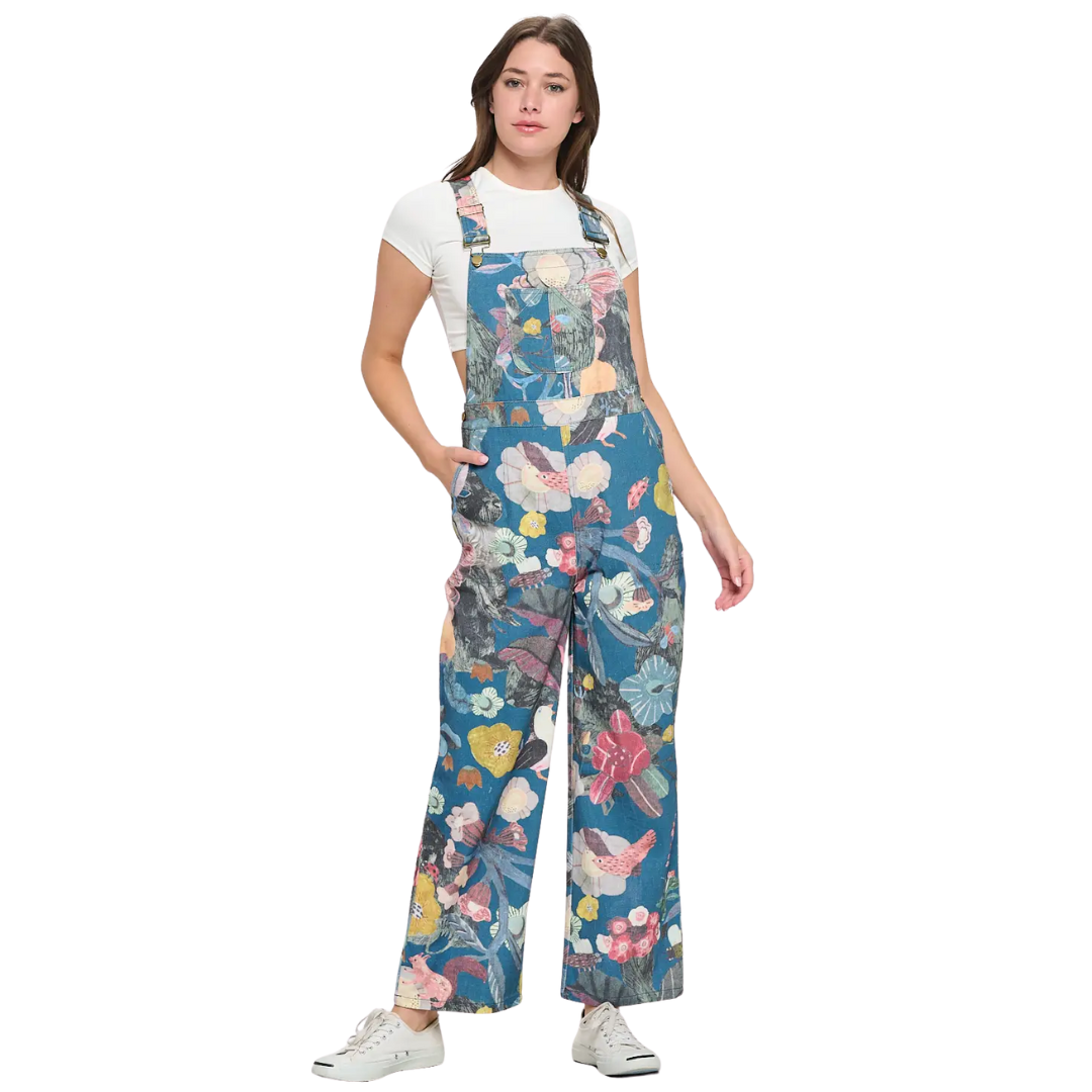 Botanical Floral Print Overall Navy