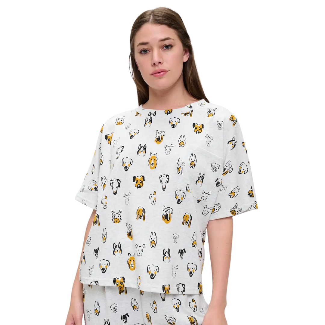 Colorful Dog Head Print Relaxed Fit T-Shirt