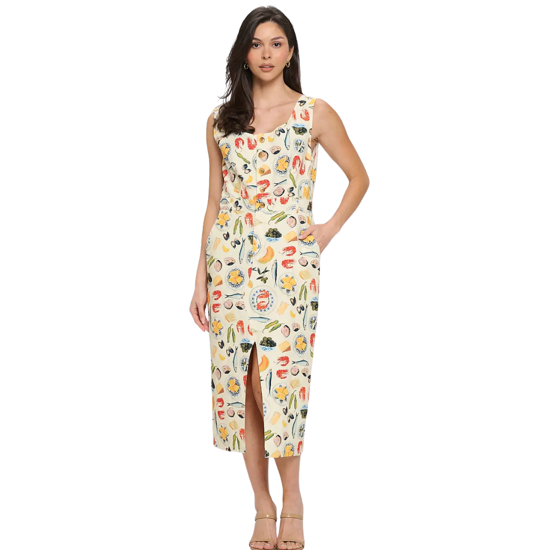 Mediterranean Delights Print Midi Dress