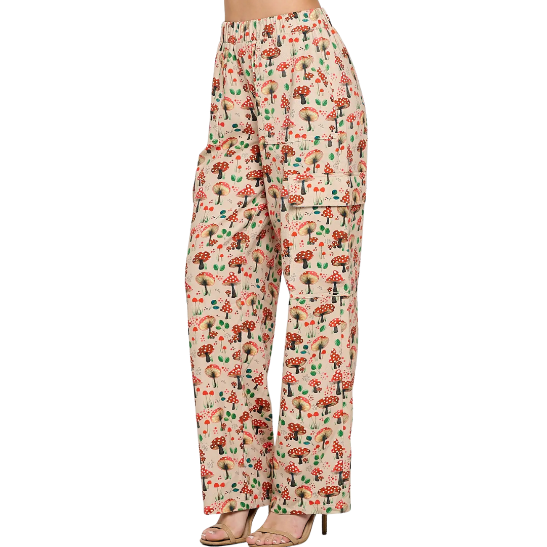 Red Mushrooms Print Cargo Pants