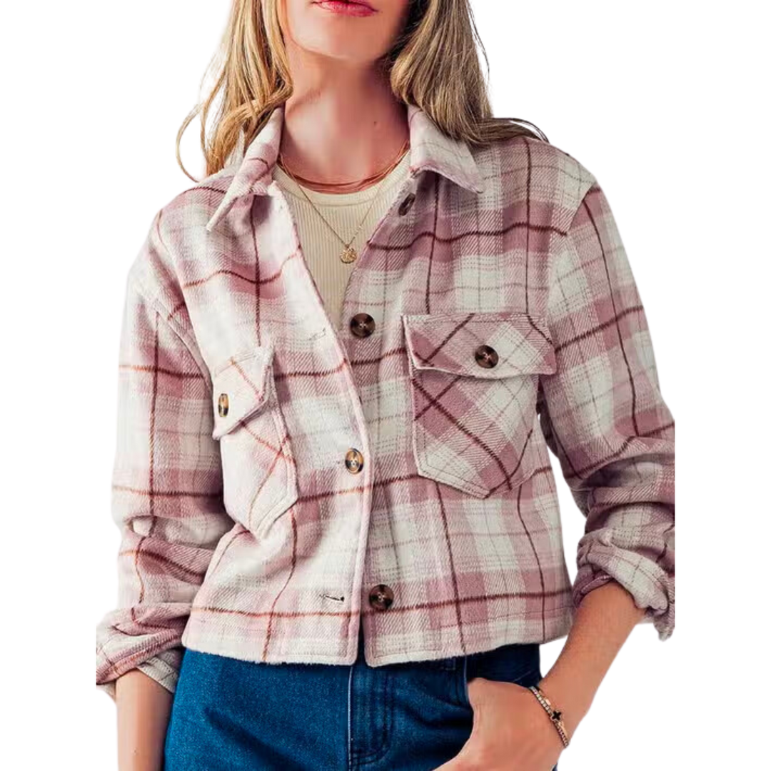 Camp Night Plaid Pattern Button Pocket Jacket - Mauve