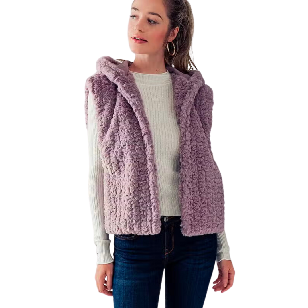 Sherpa Fleece Hoodie Vest - Lavender