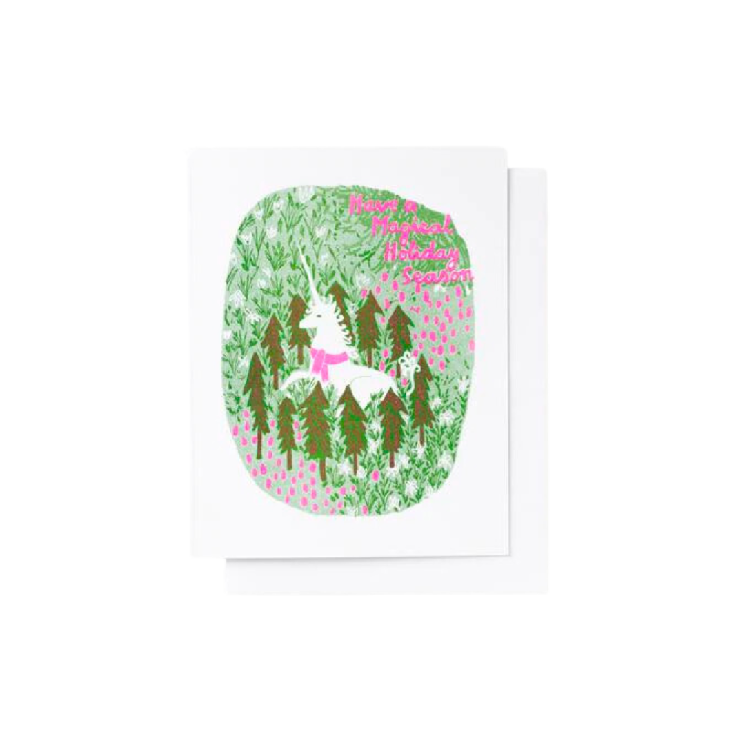 Magical Holiday Unicorn - Risograph Card