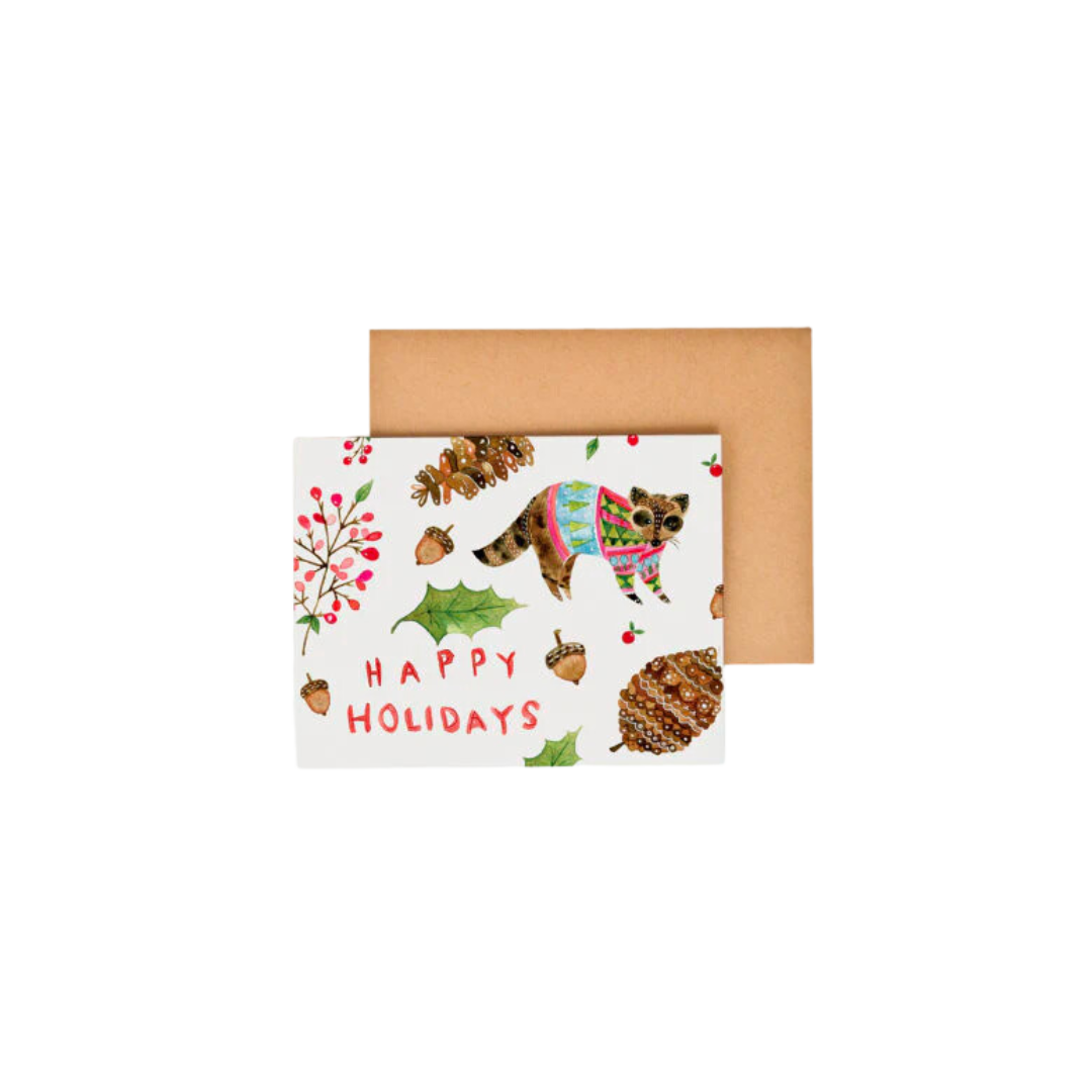 Happy Holidays Raccoon Greeting Card