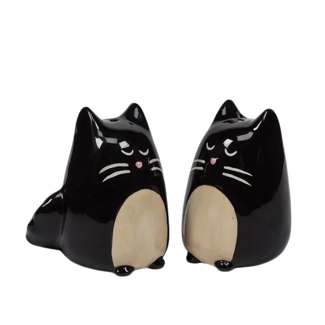 Black Simple Cat Salt and Pepper Shakers