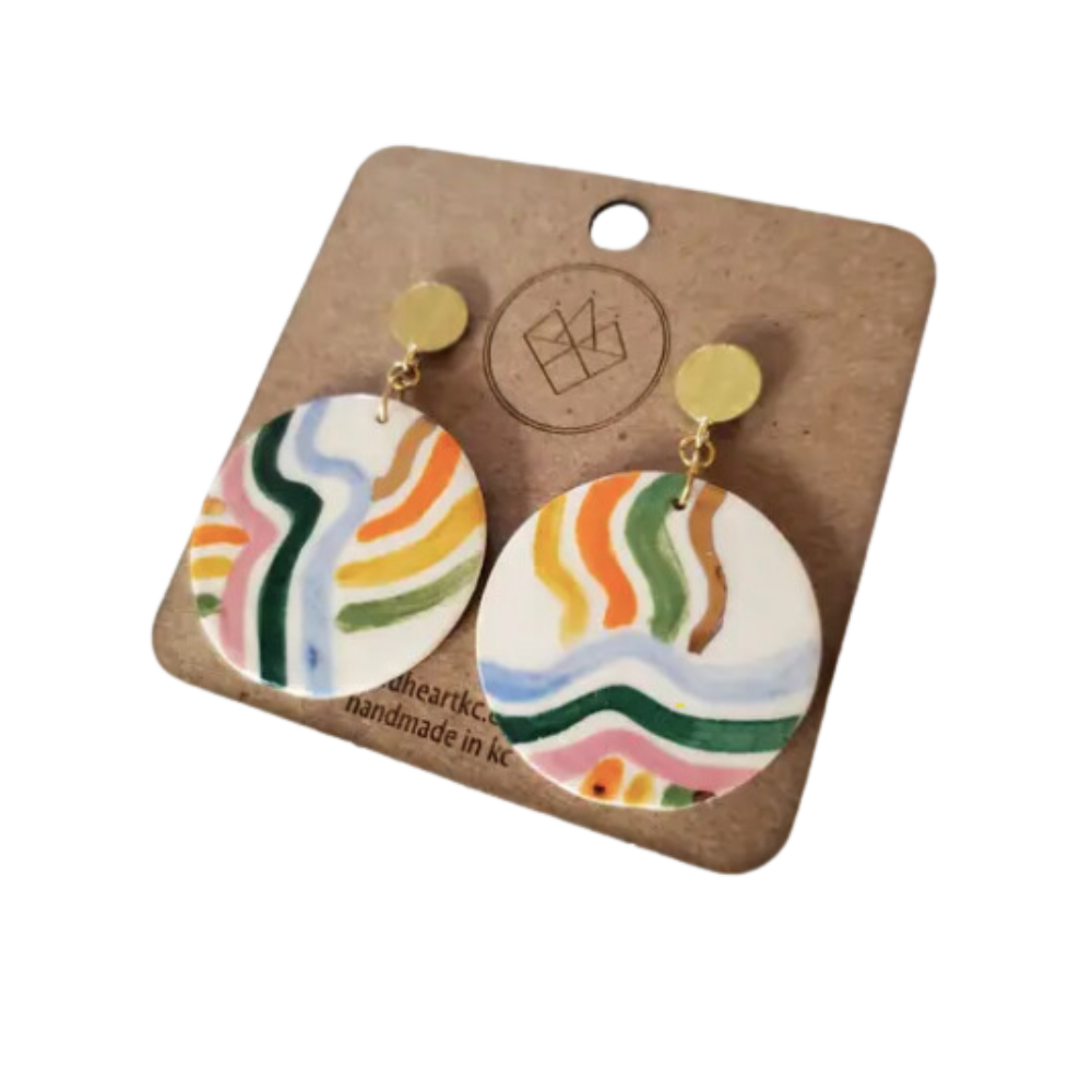 Rainbow Stripe Midcentury Circle Earring