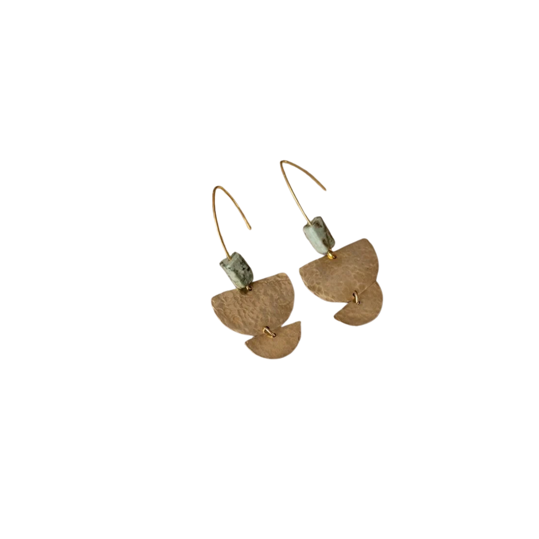 Nomad Hammered Brass and Turquoise Gemstone Earrings