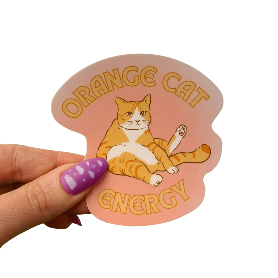 Orange Cat Energy Glossy Die Cut Vinyl Sticker