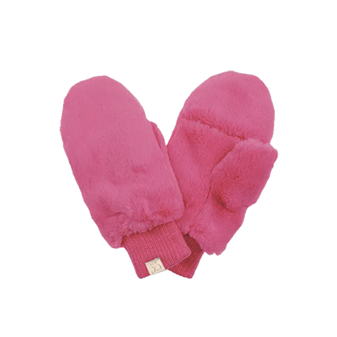 C.C Kids Faux Fur Convertible Mitten Glove- Hot Pink