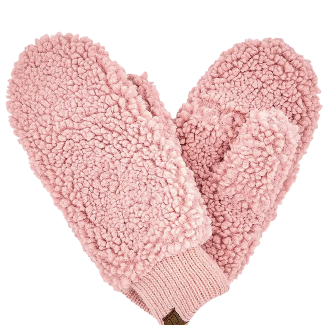 C.C Sherpa Mitten Gloves- Rose