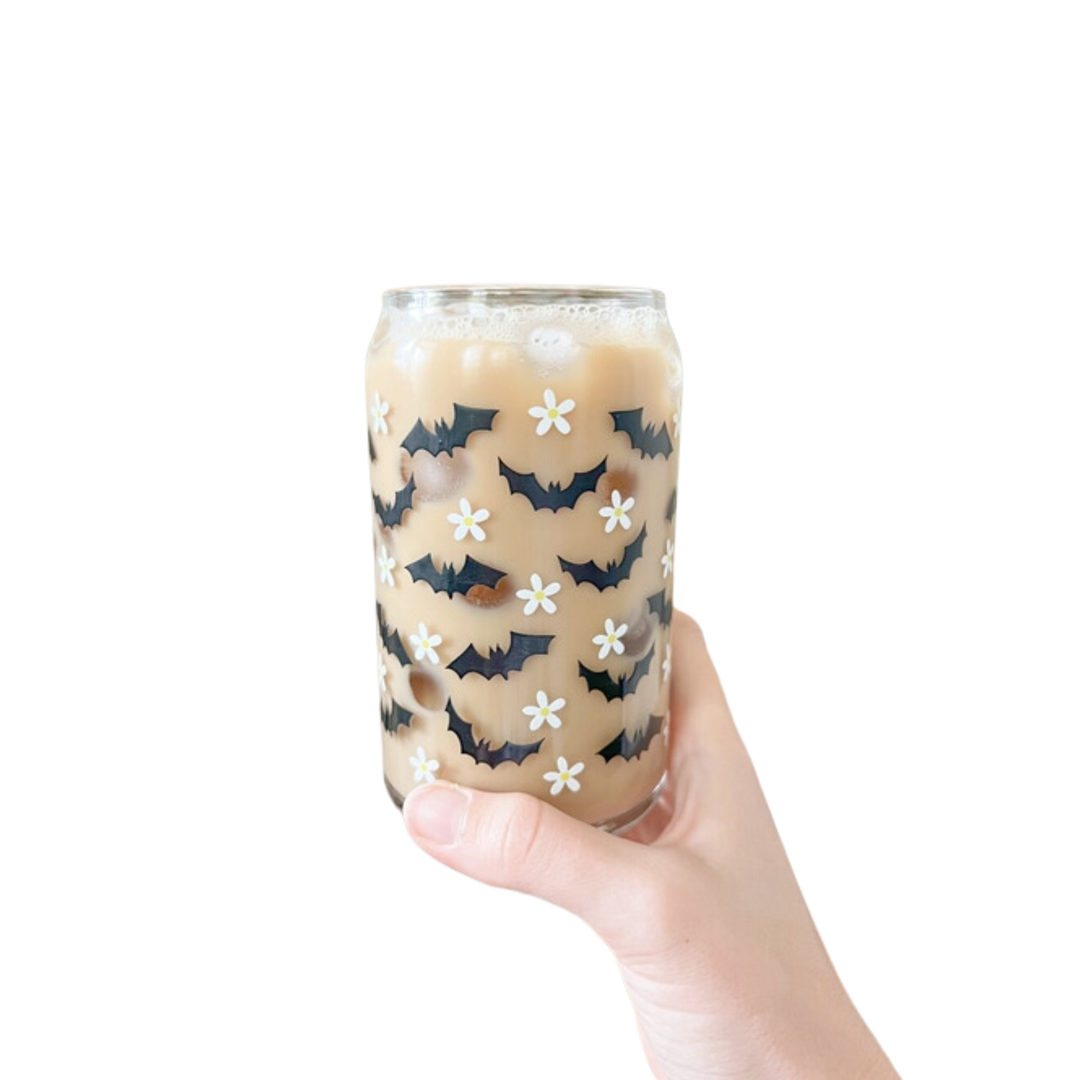 16 oz Bats and Daisies Glass