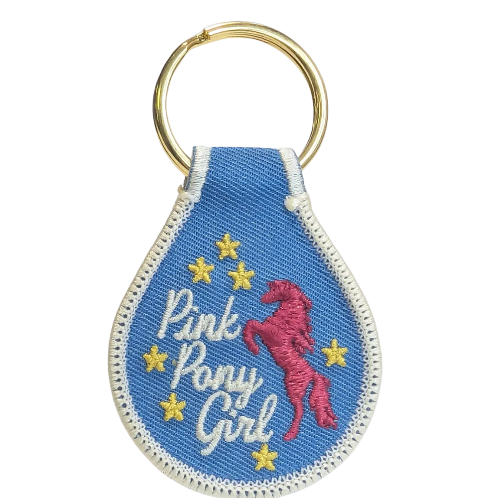 Pink Pony Girl Embroidered Key Tag