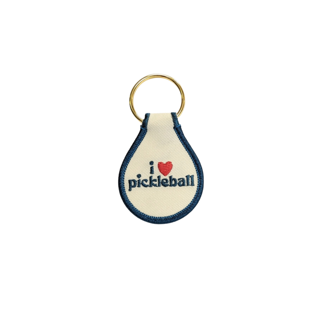 I Heart Pickleball Embroidered Key Tag