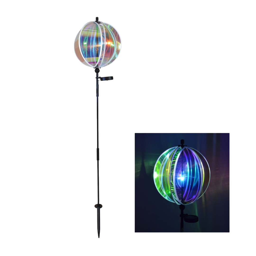 Iridescent 11" Gazing Ball Spinner with Solar Light