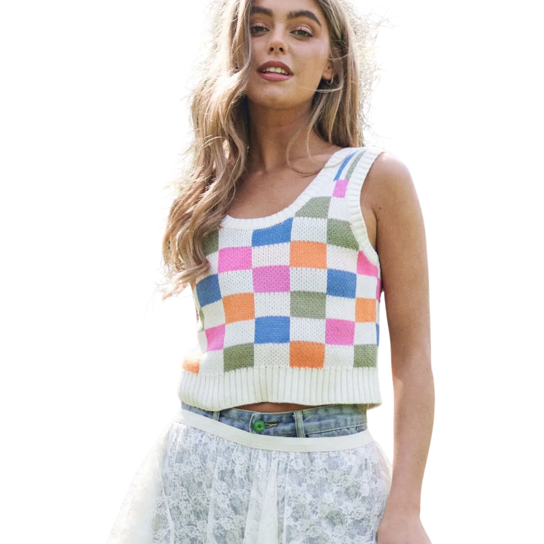 Multi-Color Checkered Cropped Top