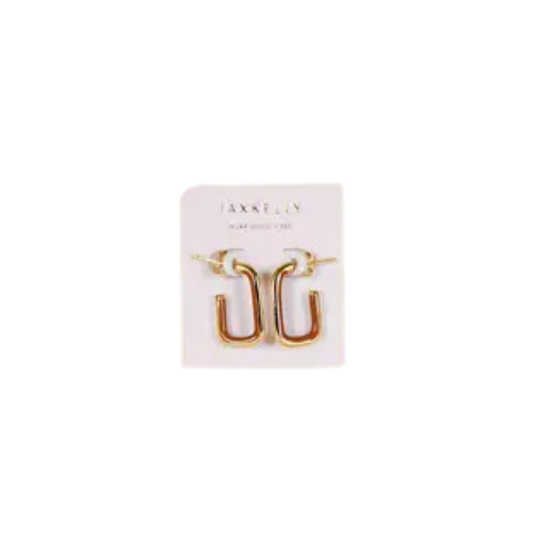Brown Enamel Rectangle Gold Hoop Earrings