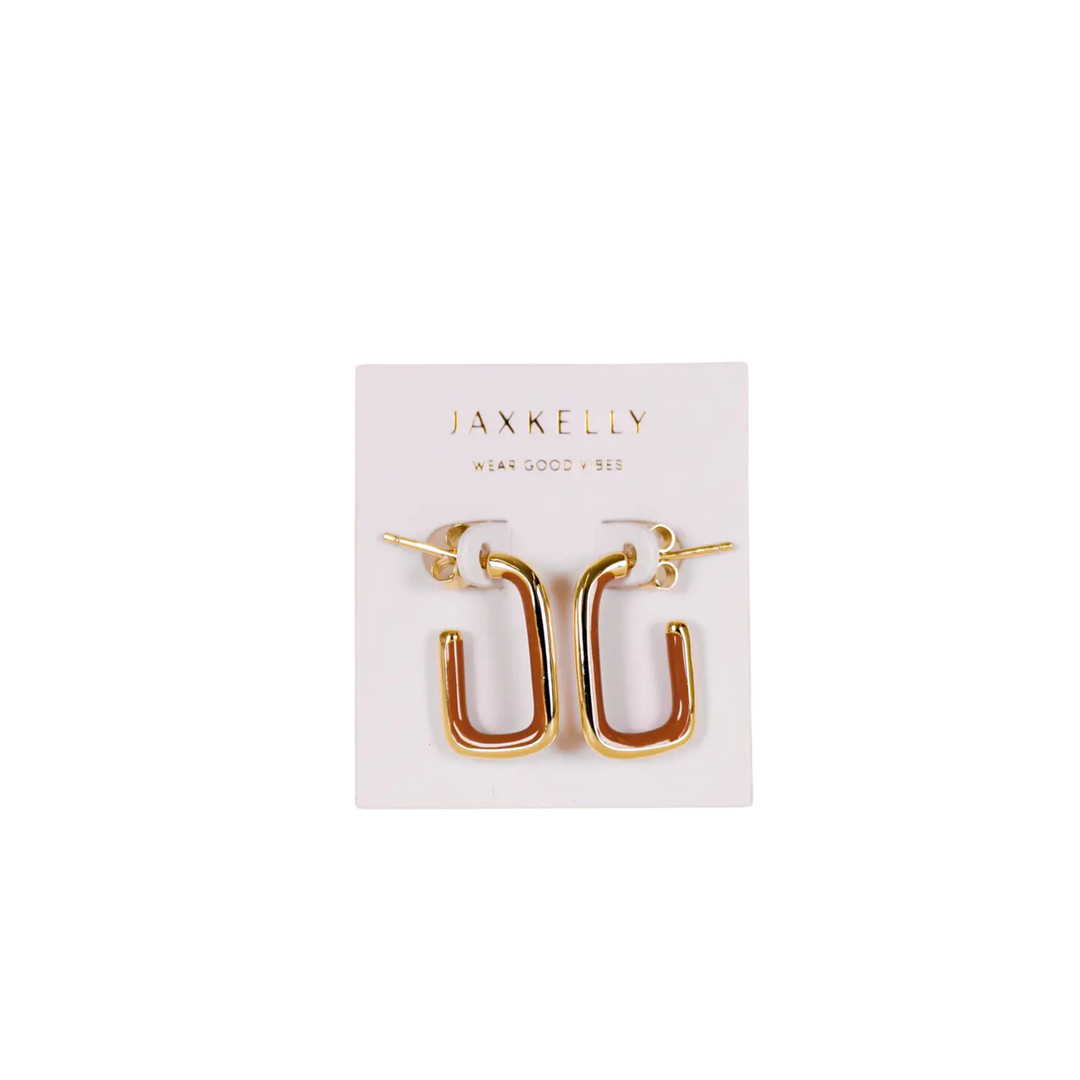 Brown Enamel Large Rectangle Hoop Earrings