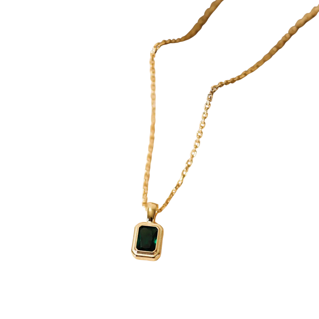 Rectangular Baguette Pendant Necklace - Emerald Green