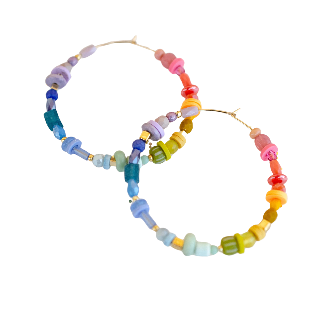 Rainbow Beaded Hoops