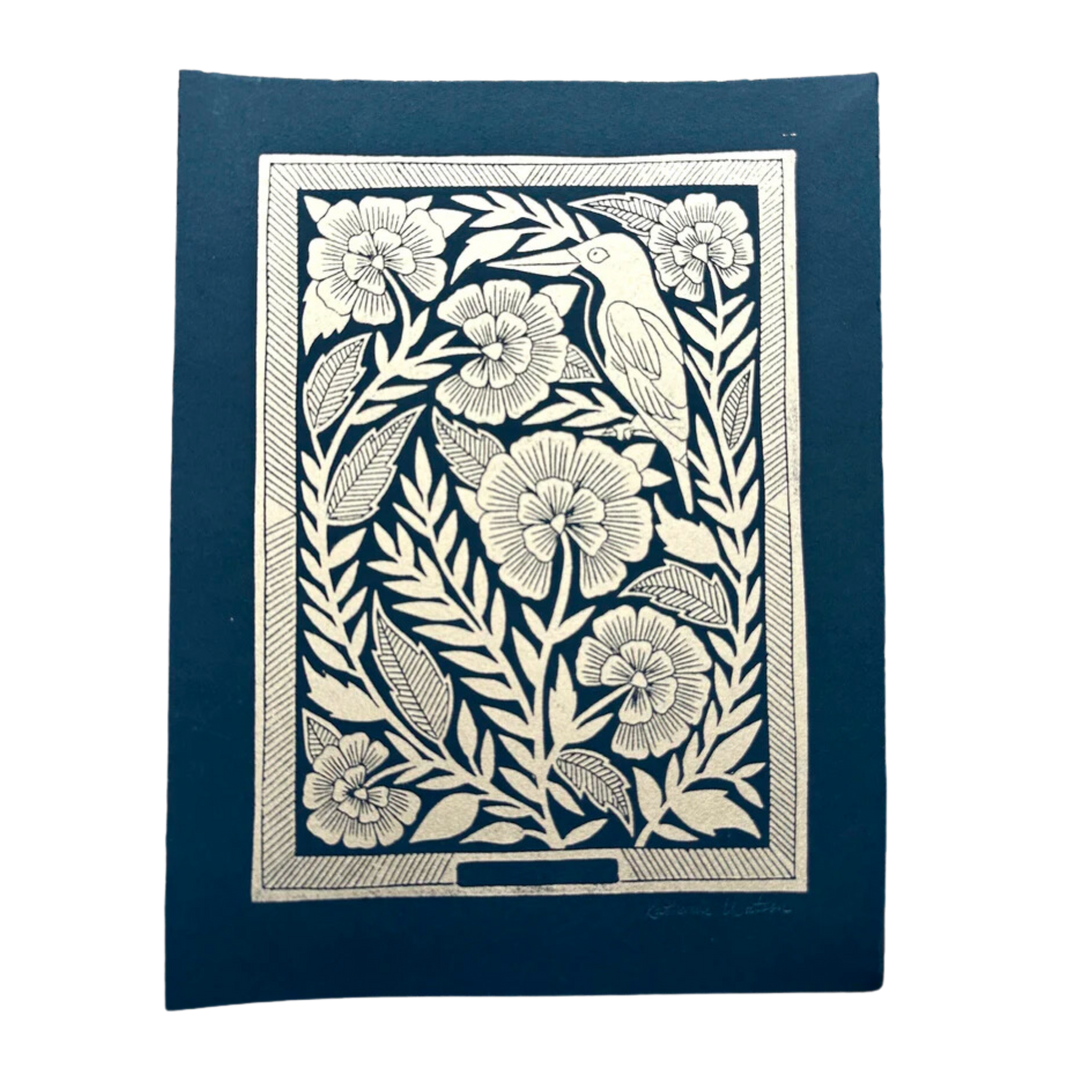 Hand Block Printed Bird Art Print No. 5063