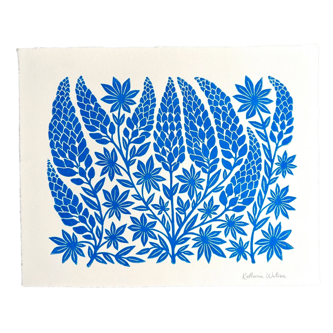 Hand Block Printed Lupine Art Print No. 5056