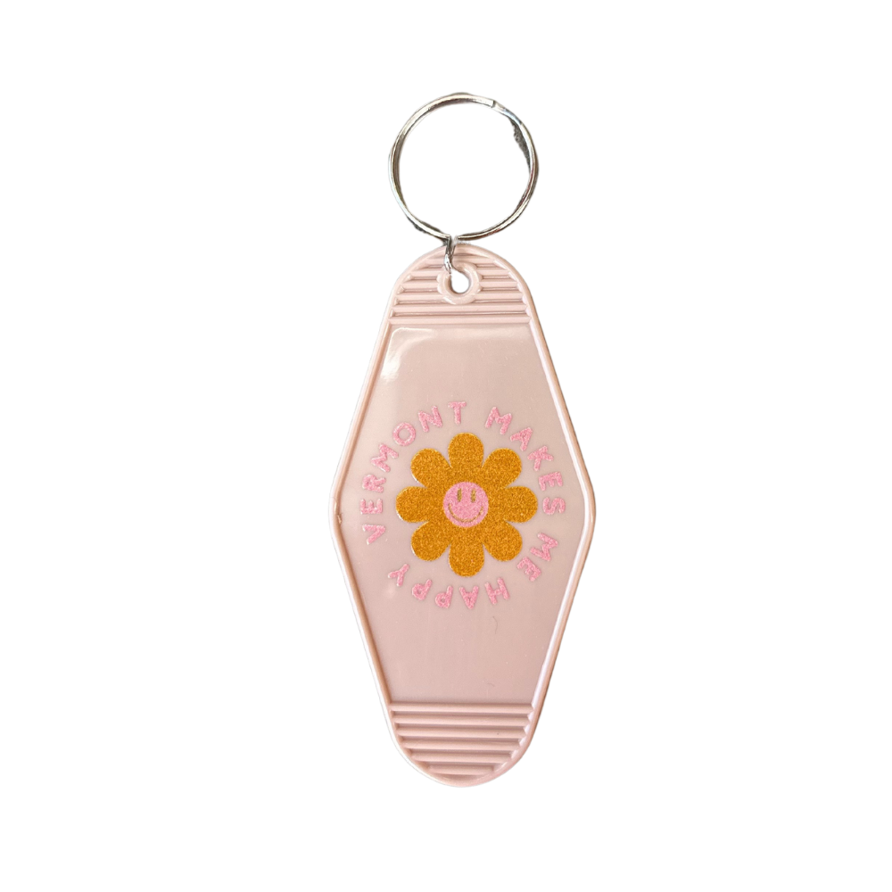 Vermont Makes Me Happy Beige Happy Daisy Keychian