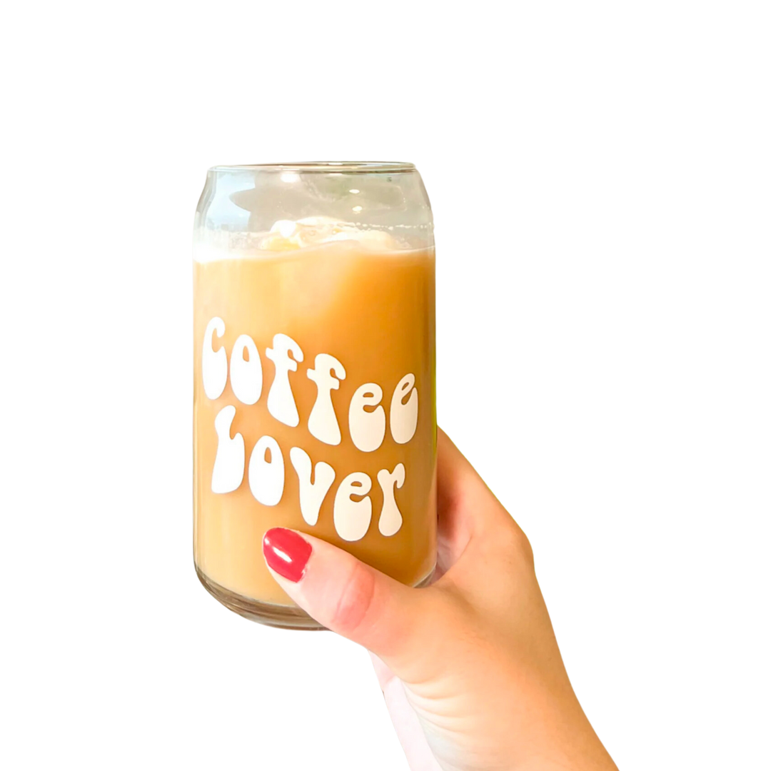 White Coffee Lover 16 oz Can Glass Cup