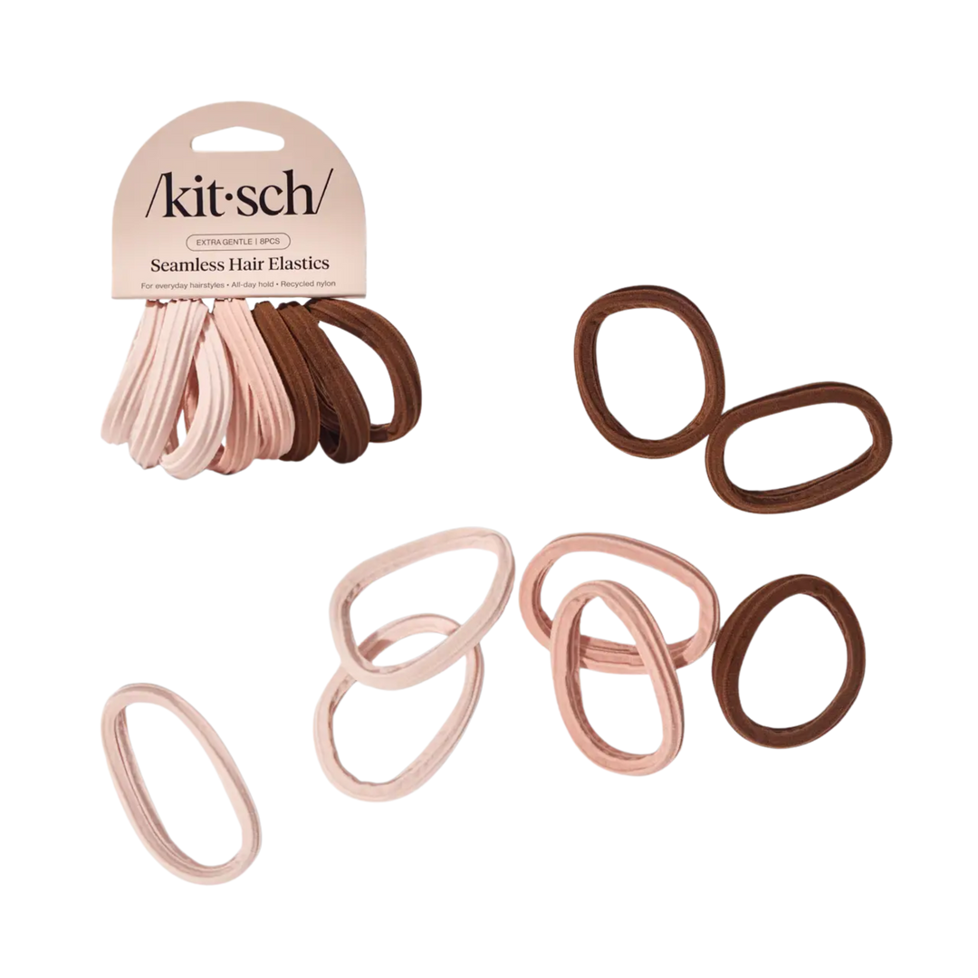 Recycled Seamless Hair Elastics 8pc Set- Rosewood