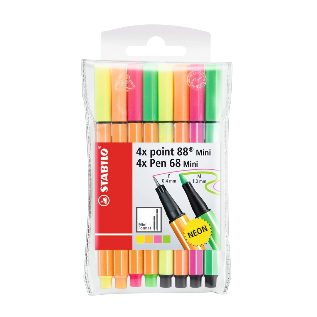 Stabilo Point 88 & Pen 68 Mini 8pc Neon Set