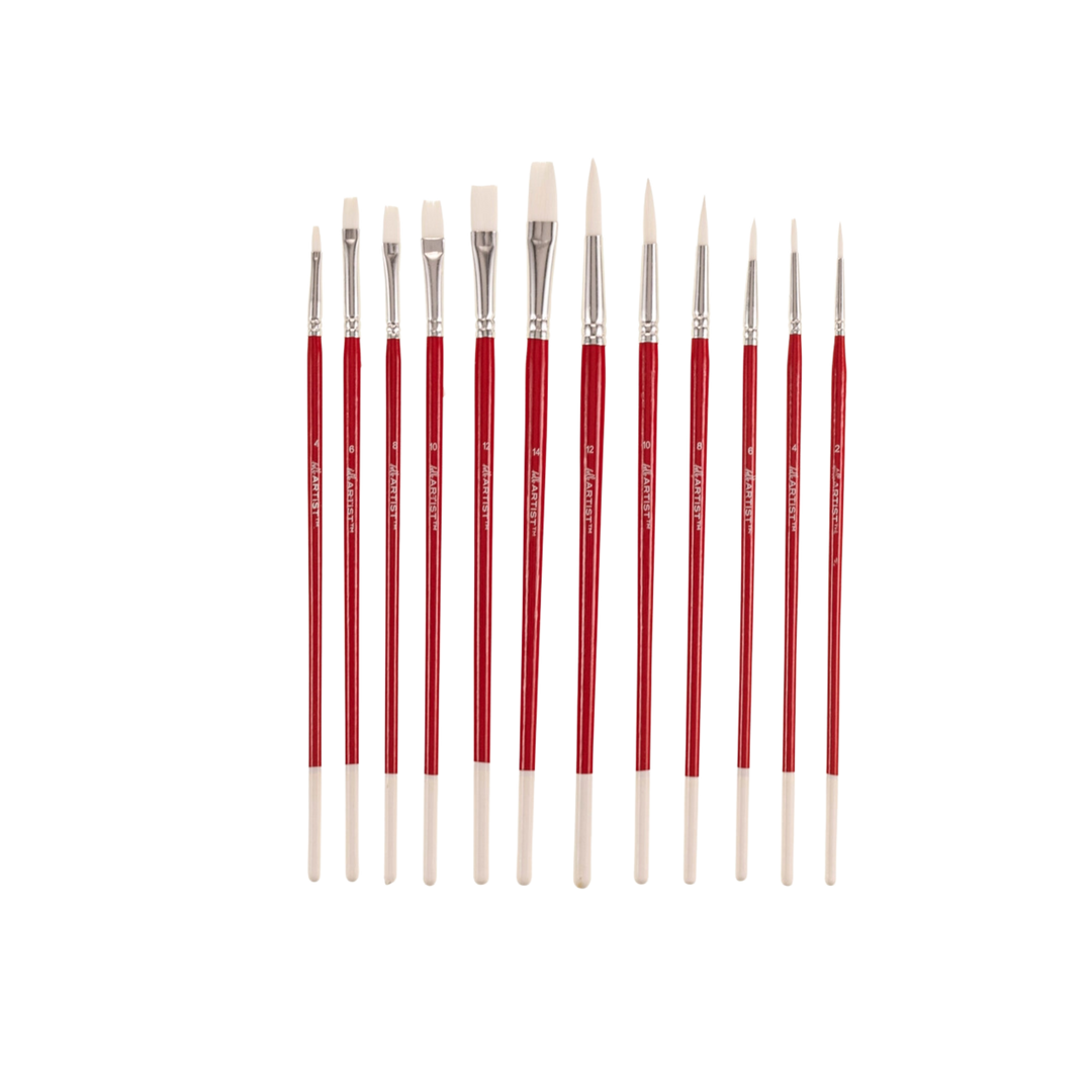 Hello, Artist! 12PC Long Handle Brush Set, Flats & Rounds