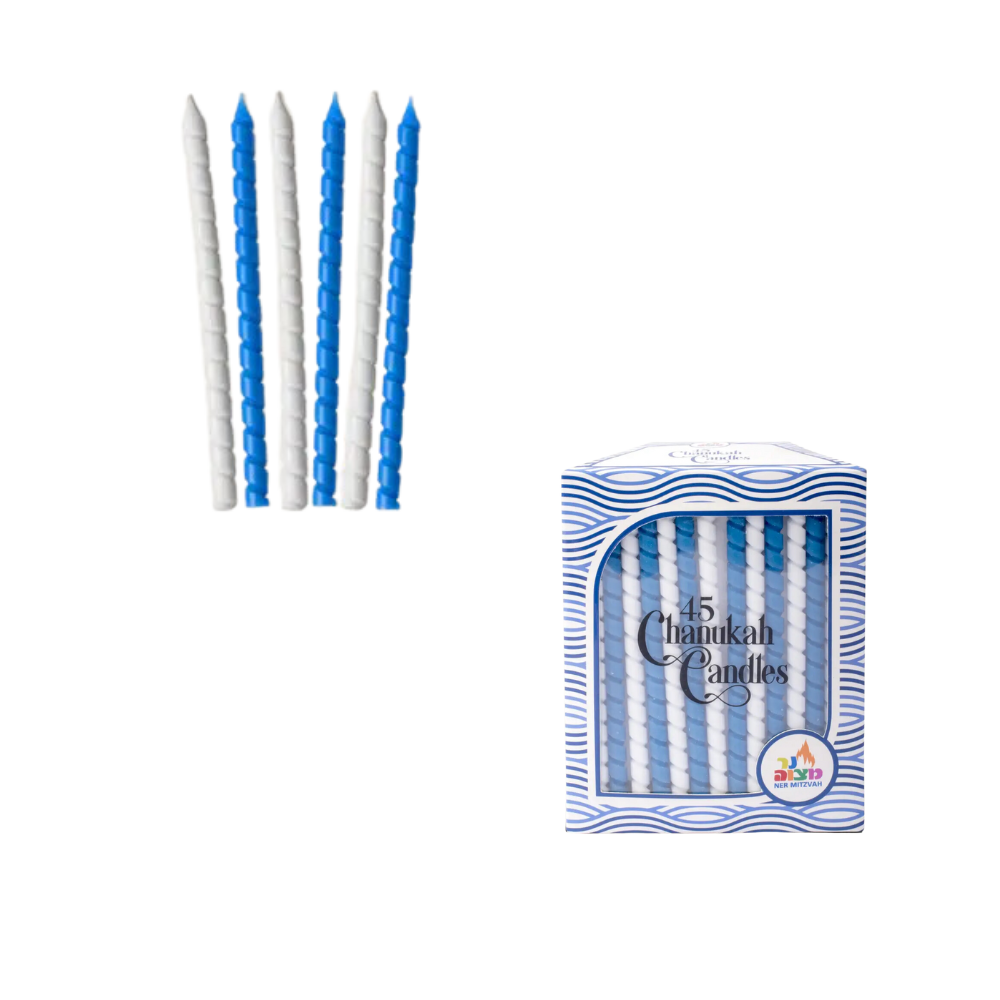 Chanukah Candles - Blue & White - Spiral - 45 Pack