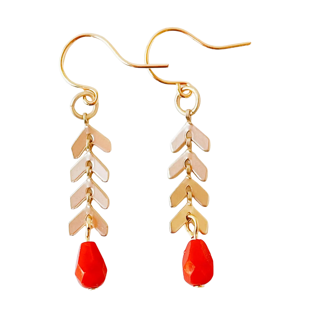 Small Chevron and Red Bead Earrings