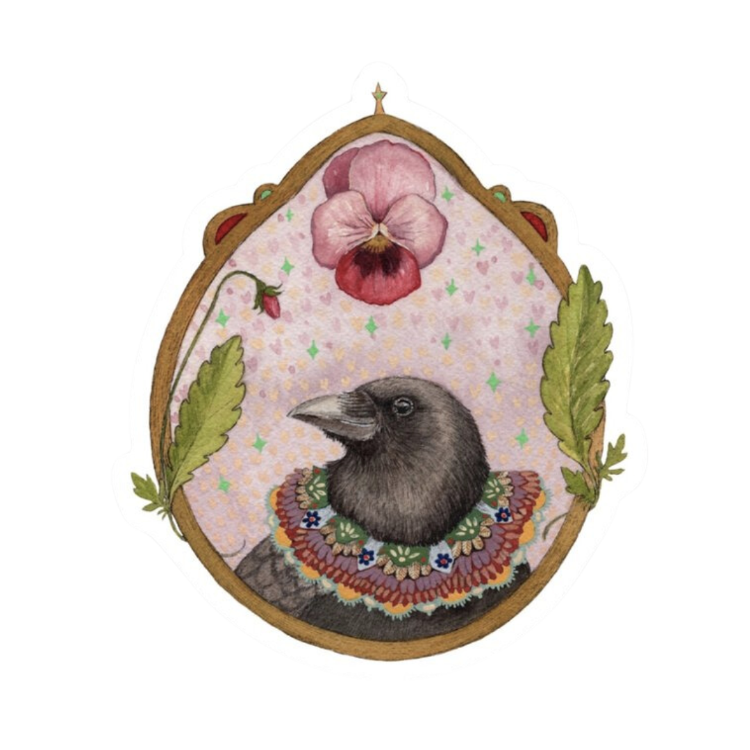 Crow of Pansies Sticker