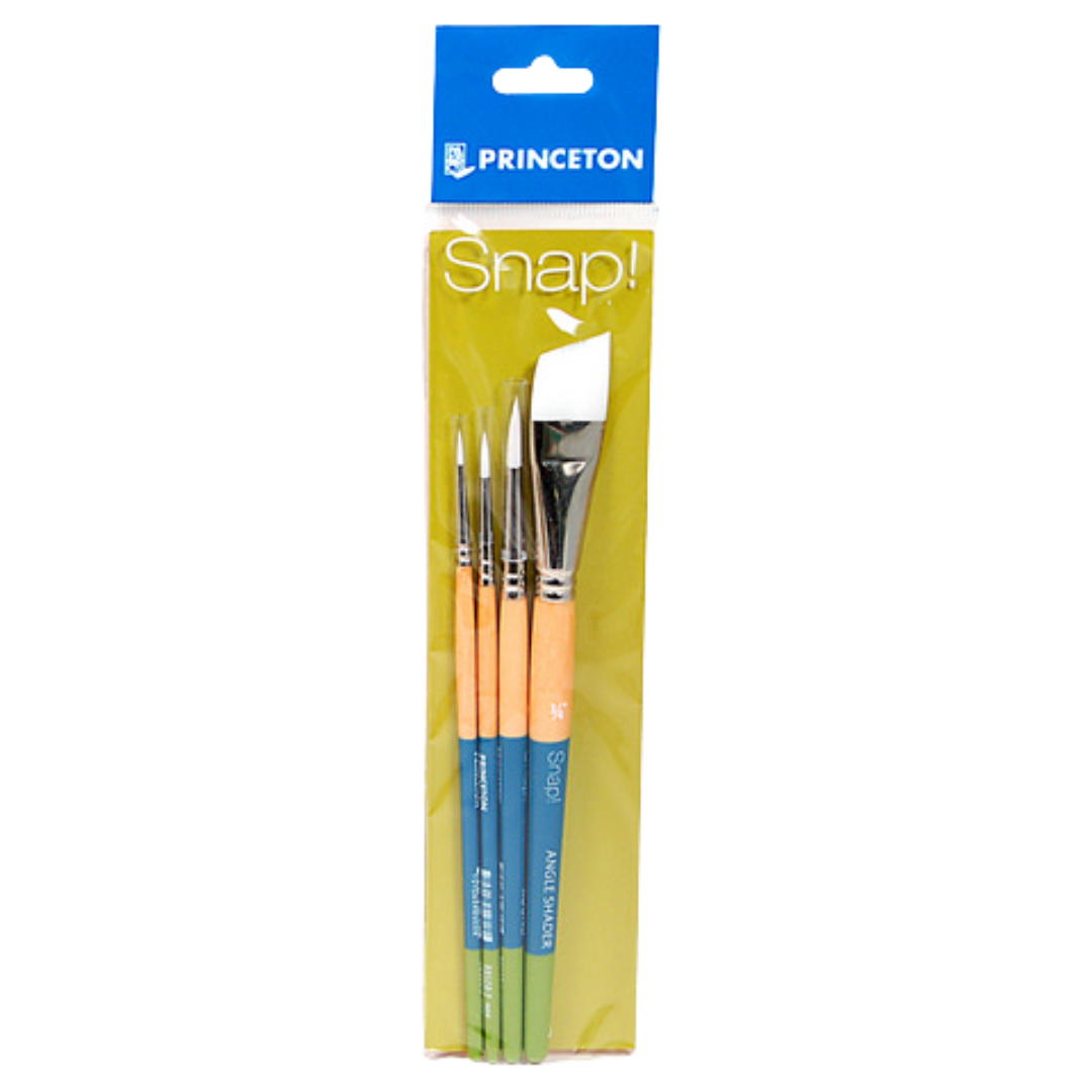 Snap White Taklon 4pc Set: Round 2, 0, 6; Angle Shader 3/4"