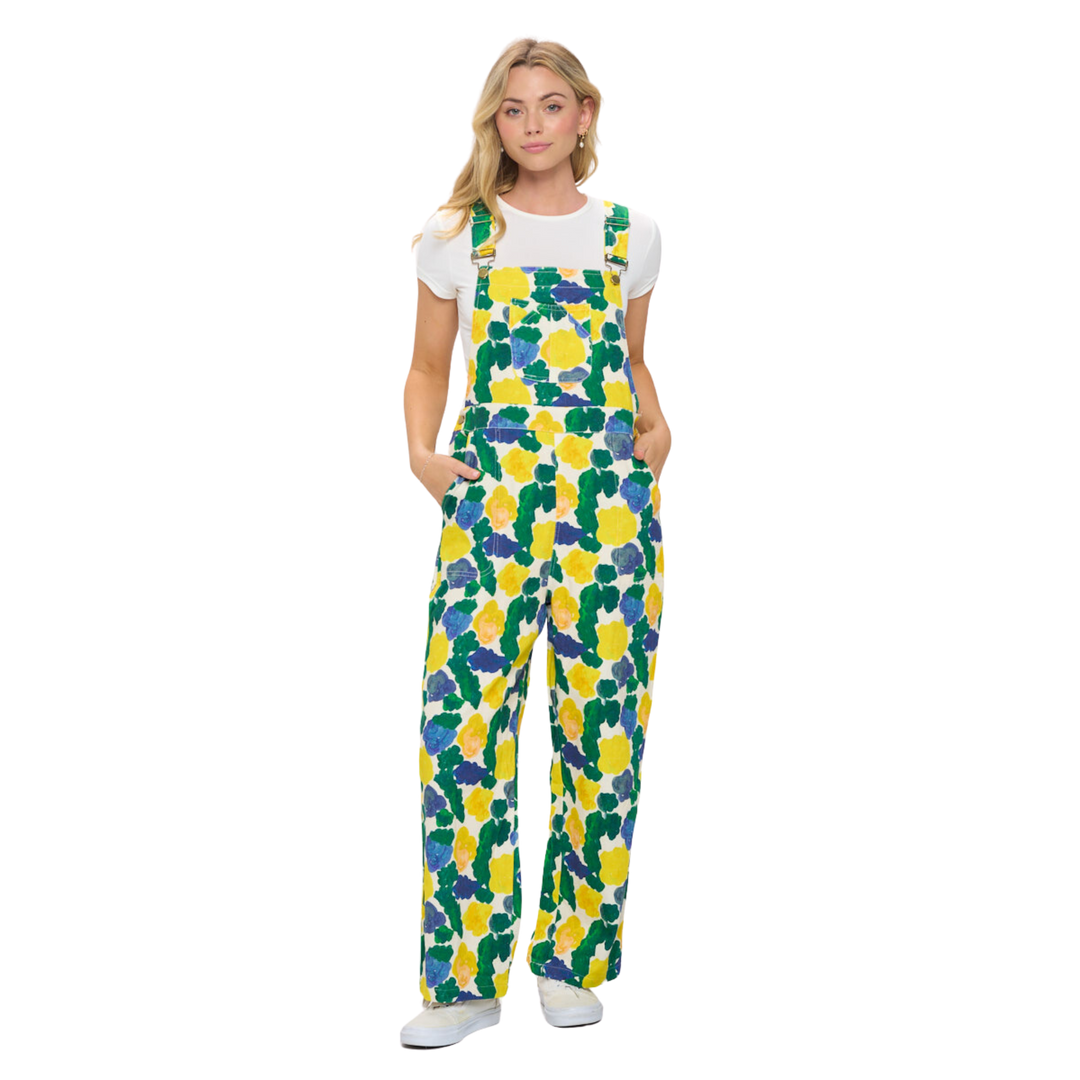 Abstract Mustard Floral Print Overall