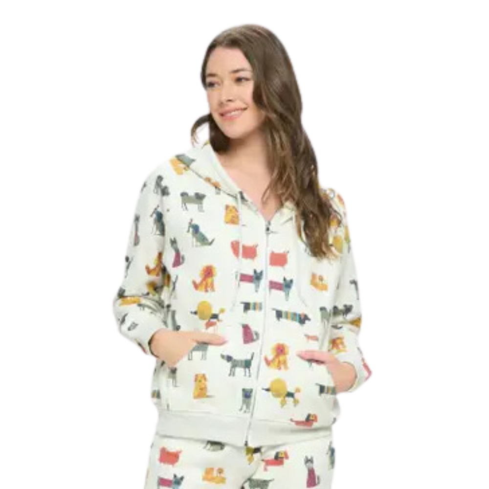 Cartoon Dog Print Zip Up Hoodie