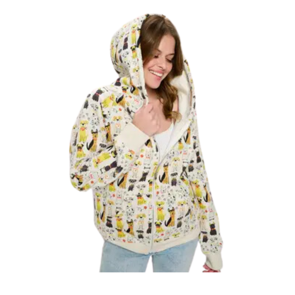 Colorful Multi Dog Print Zip Up Hoodie