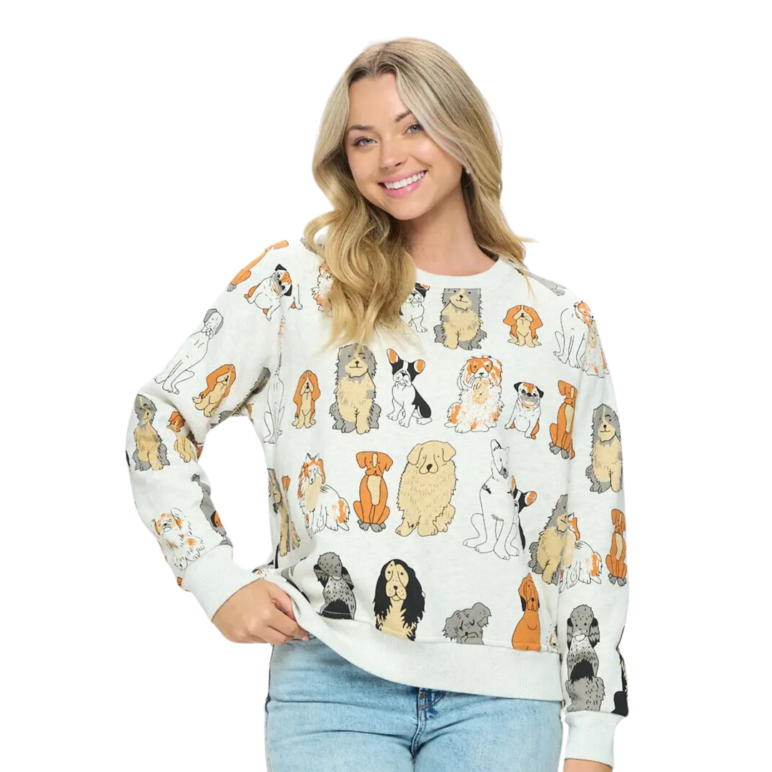 Colorful Dogs Print Sweatshirt