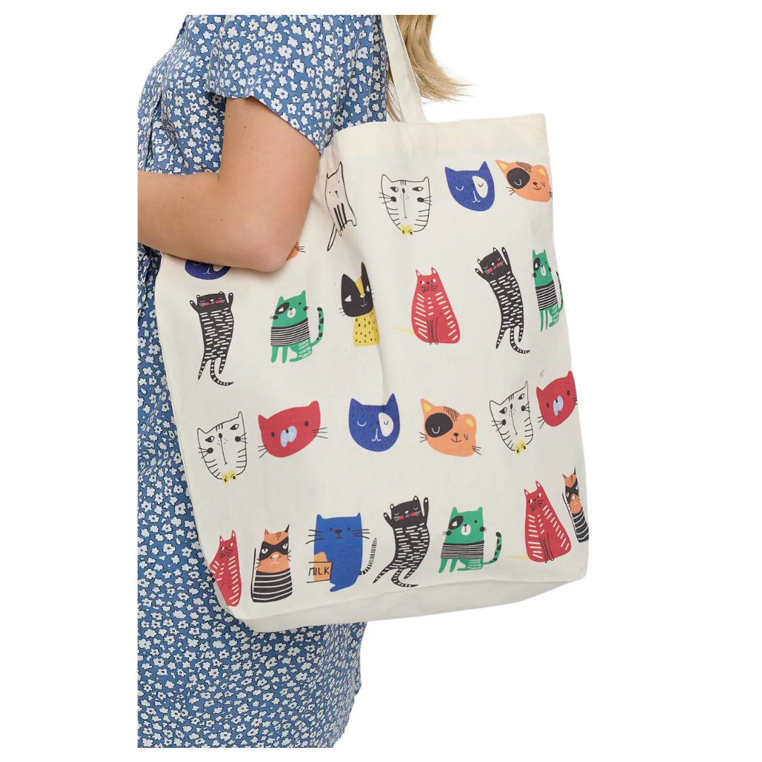 Cartoon Cats Print Tote Bags