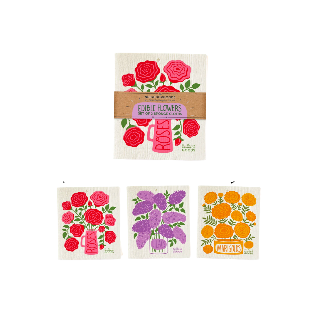 Edible Flowers Sponge Cloth Set of 3