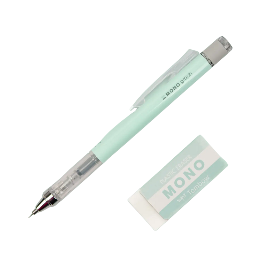 Mono Graph Mechanical Pencil + Eraser Set - Mint Green