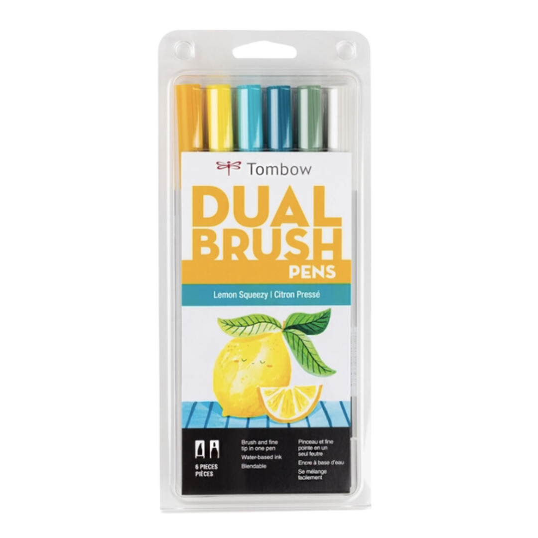 Dual Brush Pen Art Markers: Lemon Squeezy, 6-Pack