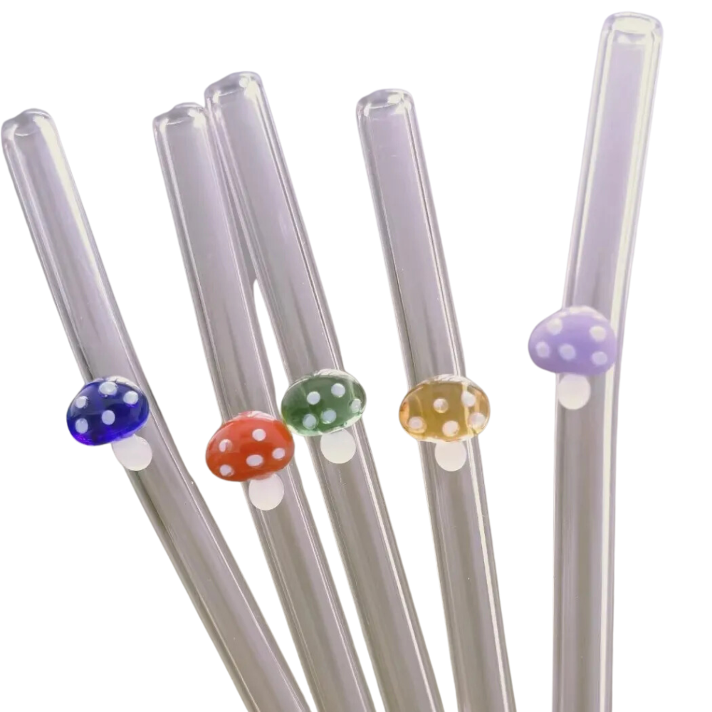 Mushroom Reusable Glass Drinking Straw
