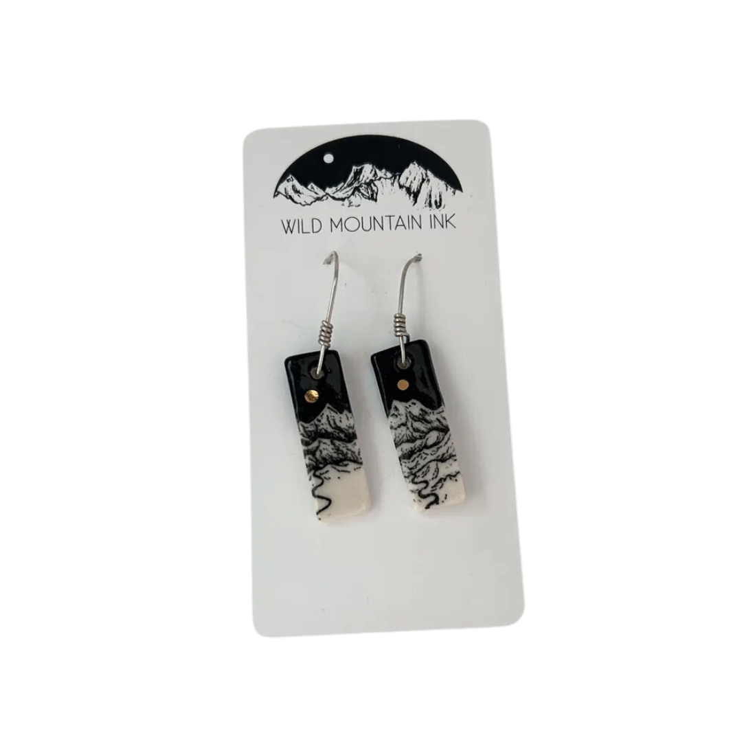 Gold Moon Night Sky Porcelain Bar Earrings