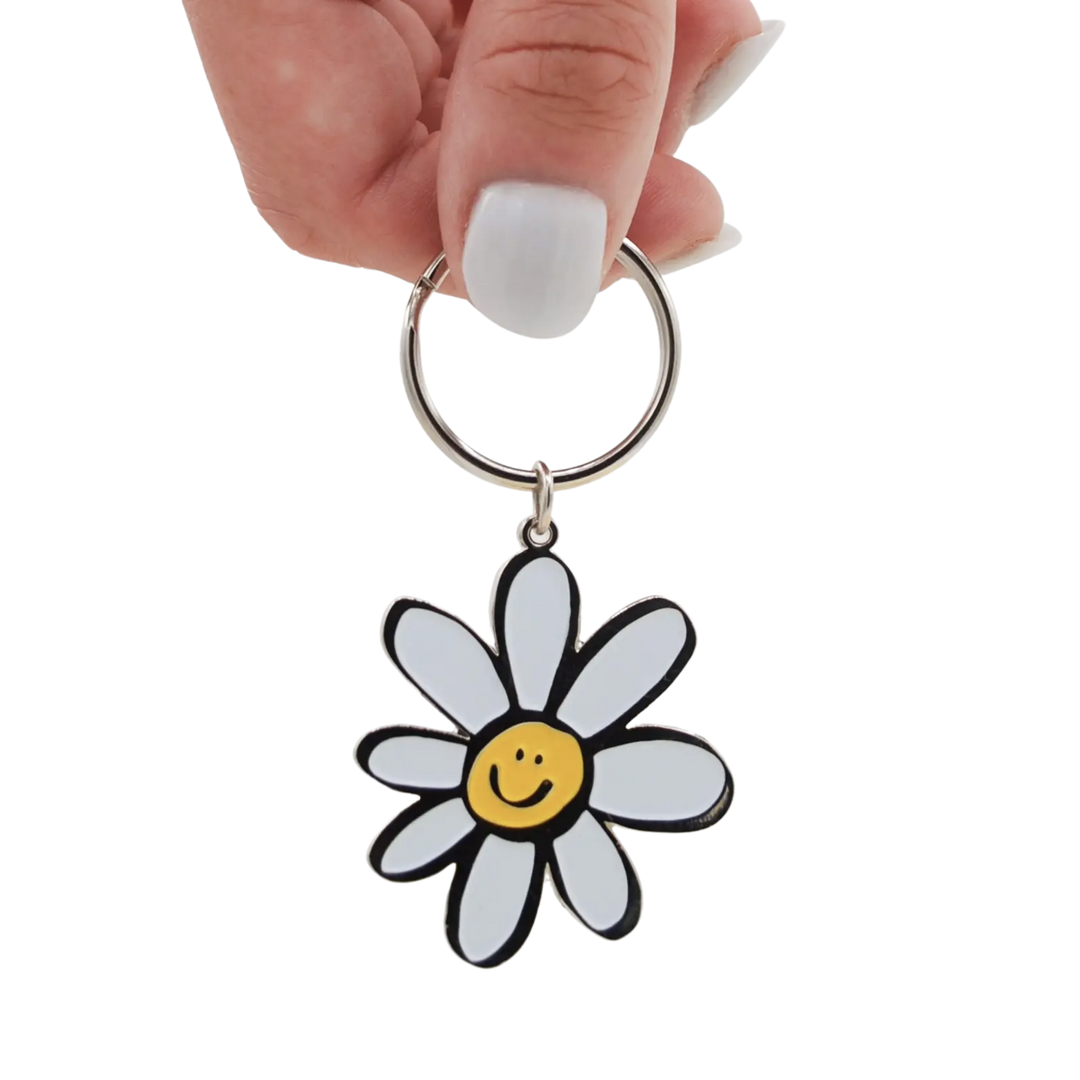 Happy Daisy Enamel Keychain