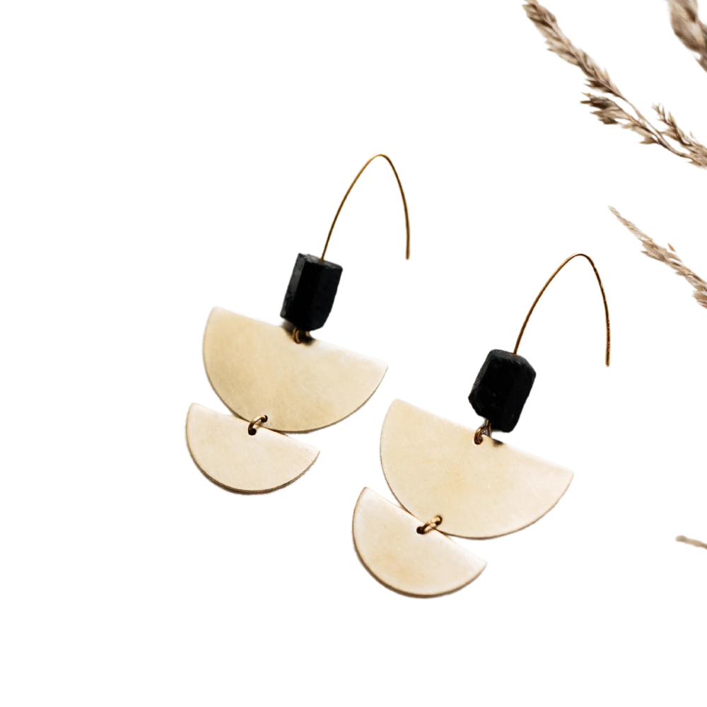 Nomad Brass and Black Tourmaline Earrings