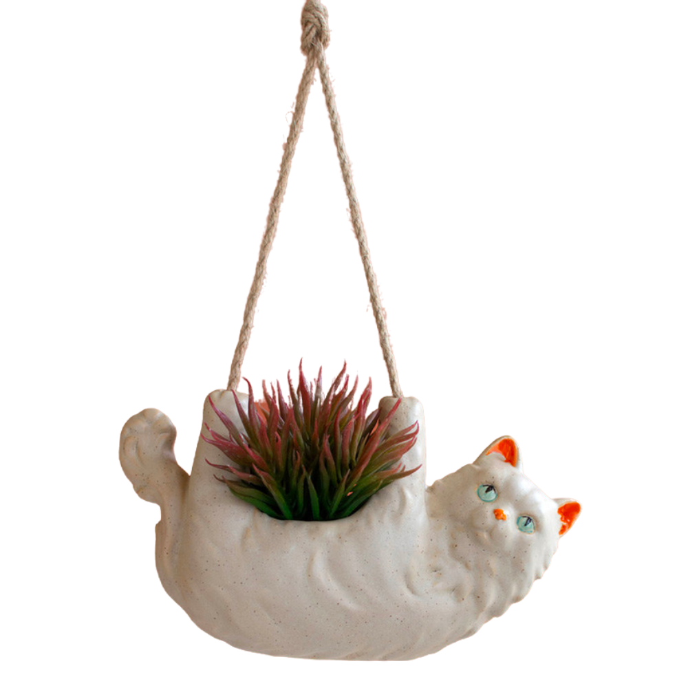 Ceramic Fluffy Cat Hanging Planter