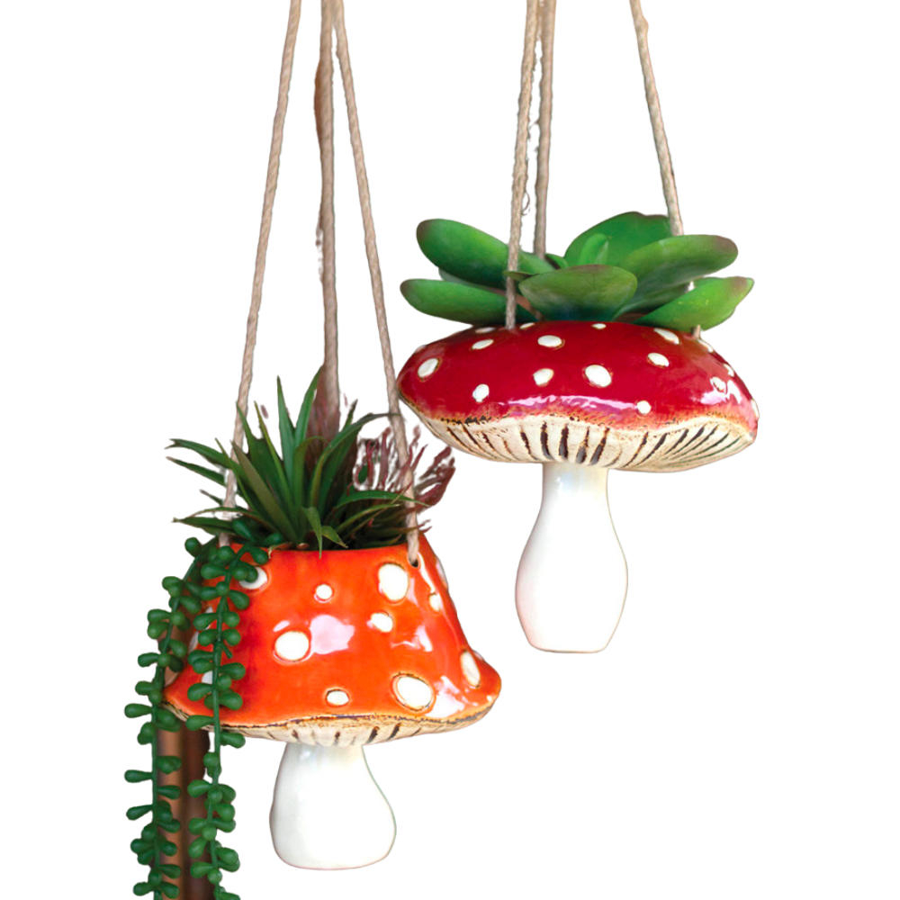 Ceramic Mushroom Toadstool Hanging Planter