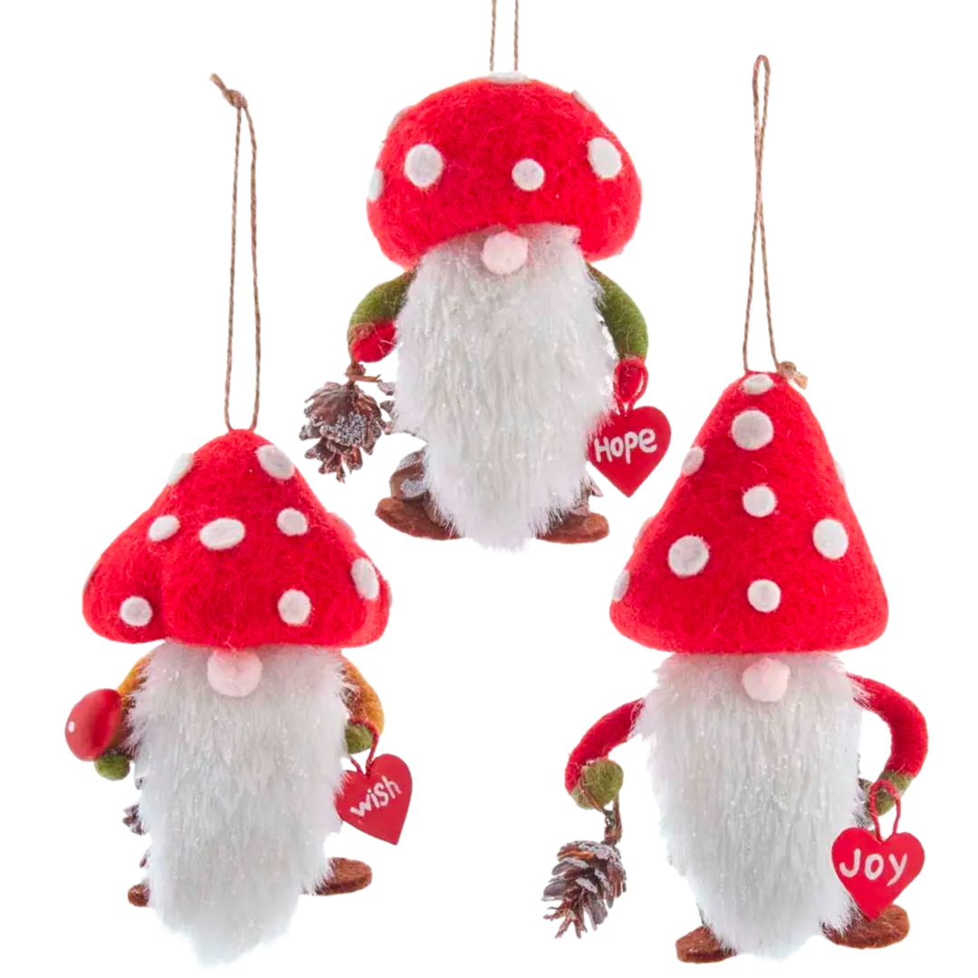 Mushroom Gnome+Glitter Ornament 5"